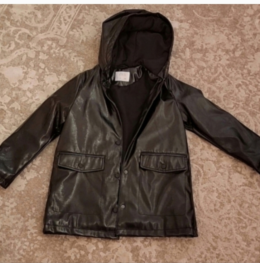 Zara Shiny Black Kids Raincoat